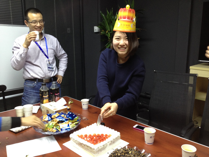 KOSUN Staff Sharing Birthday Cake (January 2015, Xi’an, China)