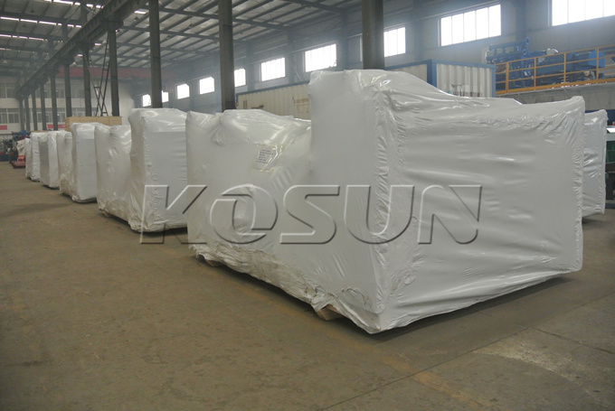 Plastic Packaging of Twelve KOSUN D450L Centrifuges Completed and Ready for Container Loading